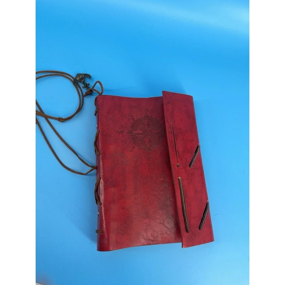 Red‎ Faux Leather A5 Refillable Journal Compass Anchor 6 Ring EVZ